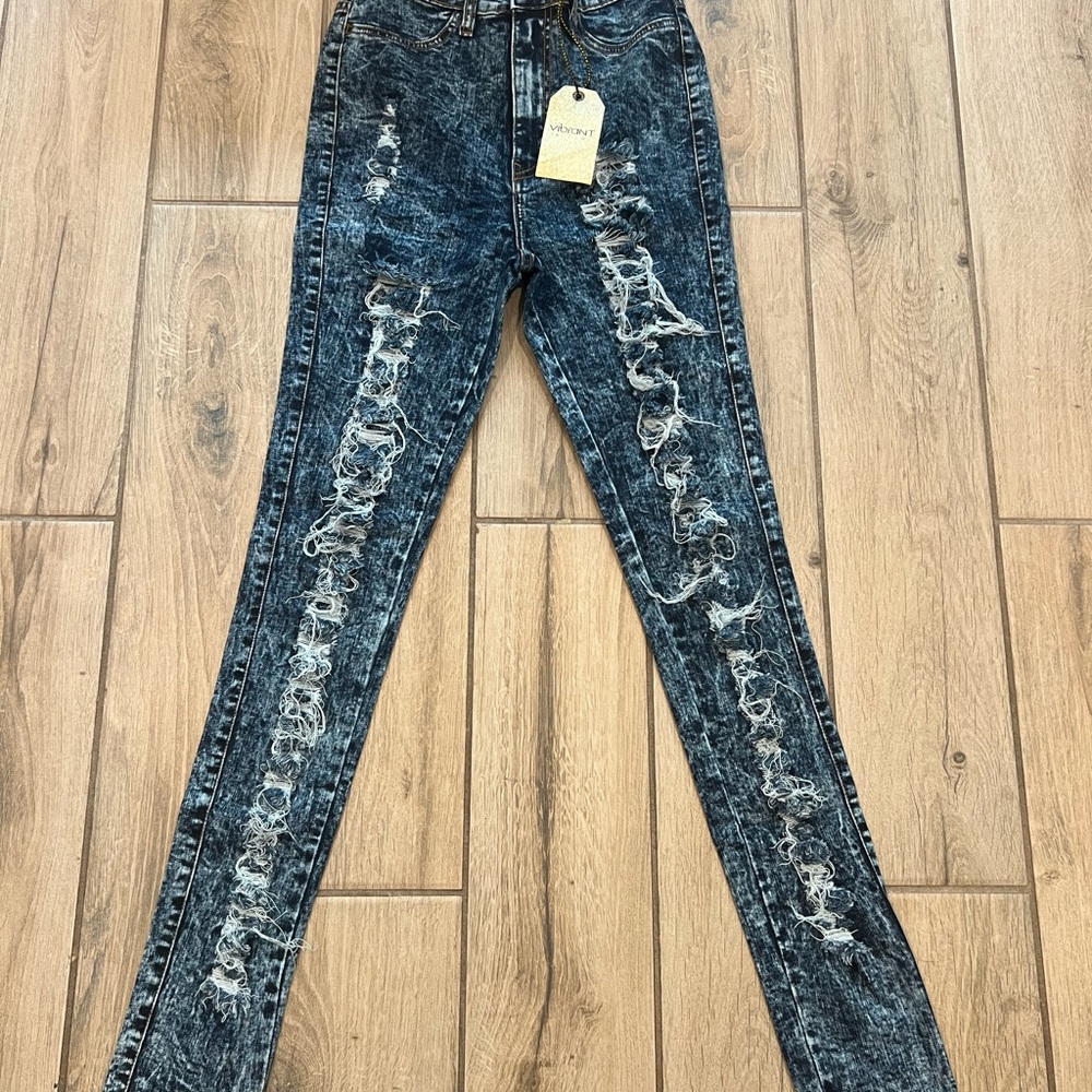 Vibrant Dark Blue Ripped Skinny Jeans